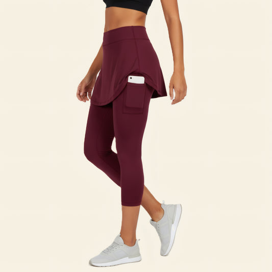 Alpha Juliet Flow & Go | 2-in-1 Capri Legging with Attached Skirt and Phone Pocket - MAROON